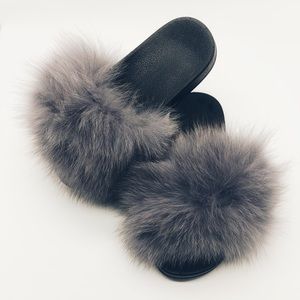 Fur Slippers-Gray